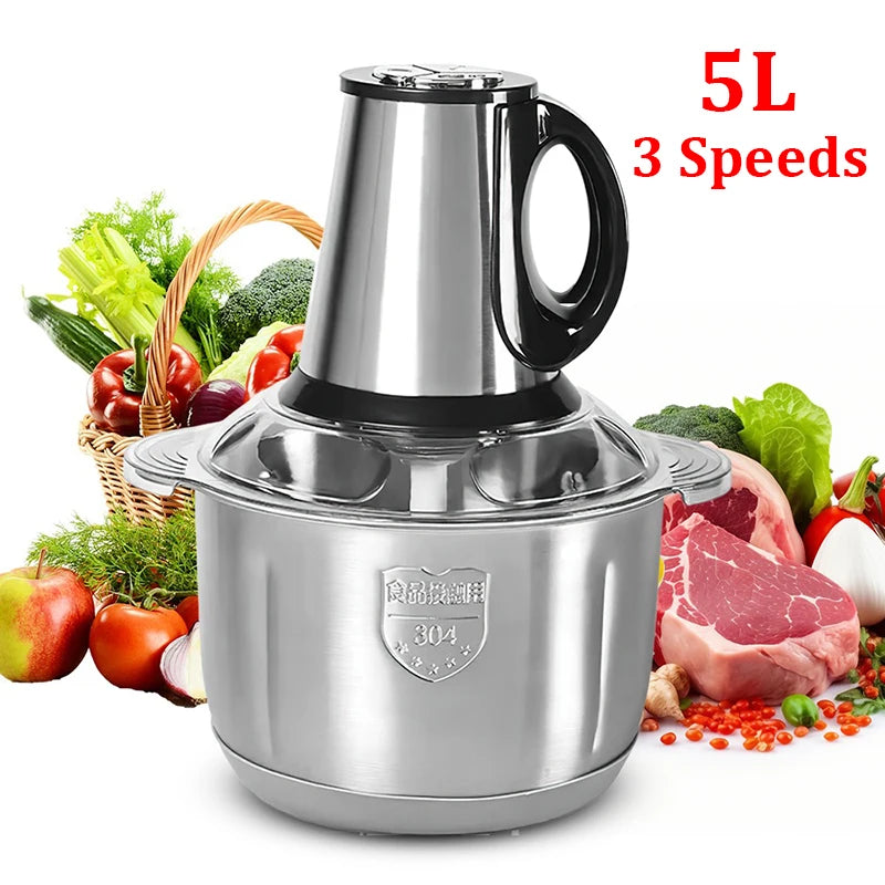 2L/5L Electric Meat Grinder Food Processor Chopper Stainless Steel Kitchen Machine Vegetable Chopper Slicer Machine Home Grinder