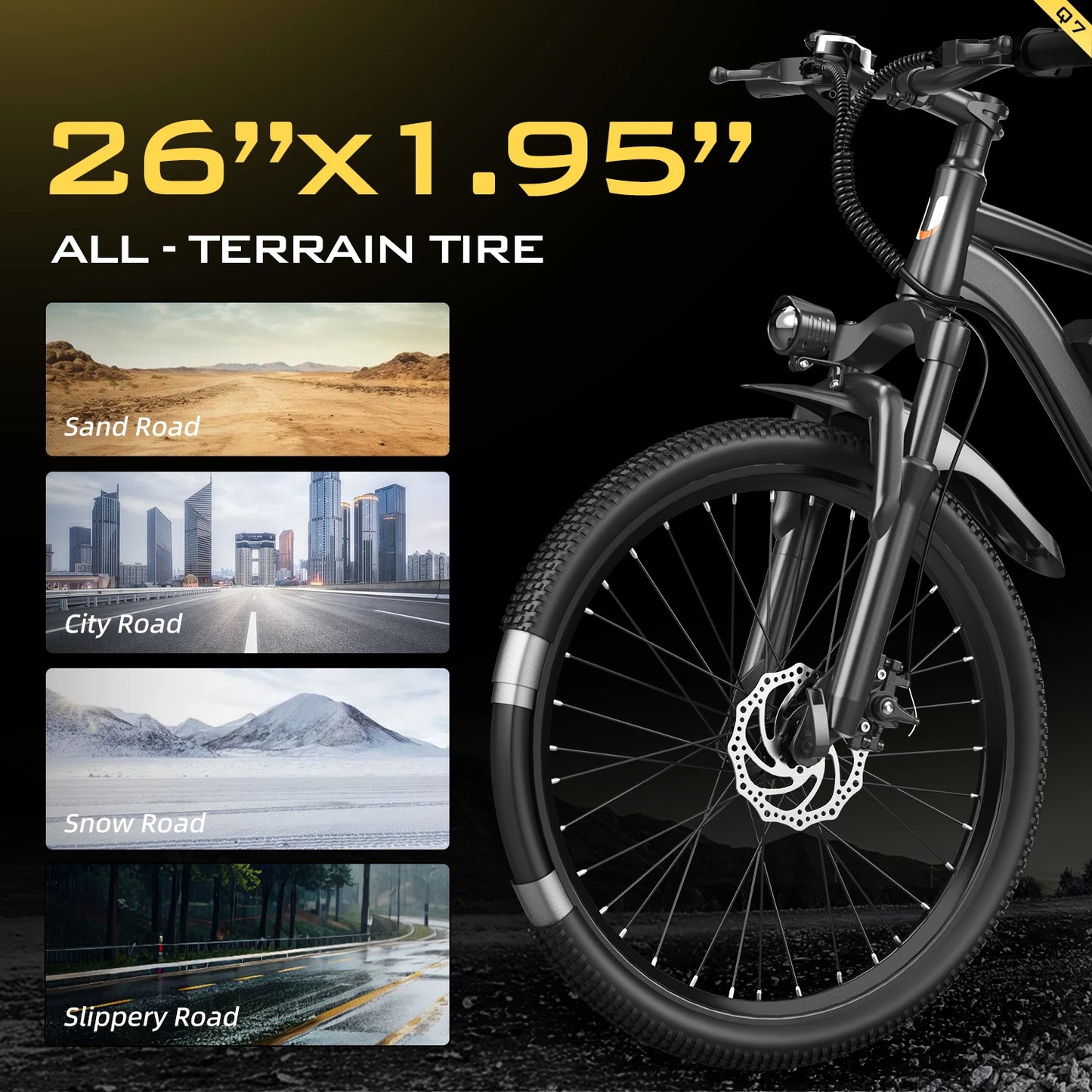 Aairsk Q7 Electric Bike 250W Powerful Motor 36V10AH Removable Lithium Battery Electric Bicycle 26*1.95 all-terrain tires E-bike