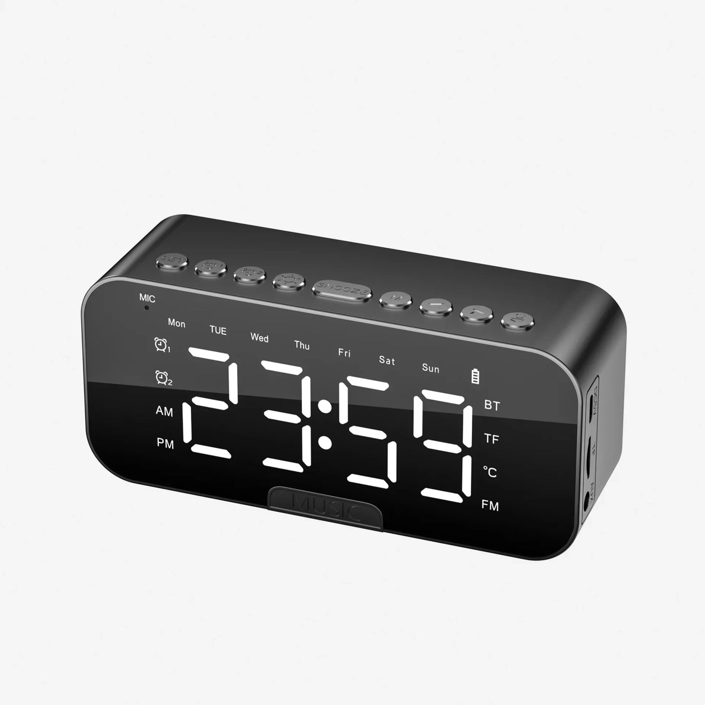 Led Digital Alarm Clock With Large Mirror Screen Office Bedside Table Clocks Bluetooth Speaker FM Radio Speaker Home Decor