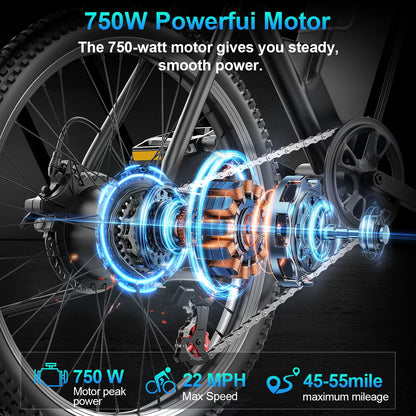 DEEPOWER F26 Electric Bike 48V 7.8AH 750W Adult Electric Bicycle 26 Inch LED Display Mountain Ebike
