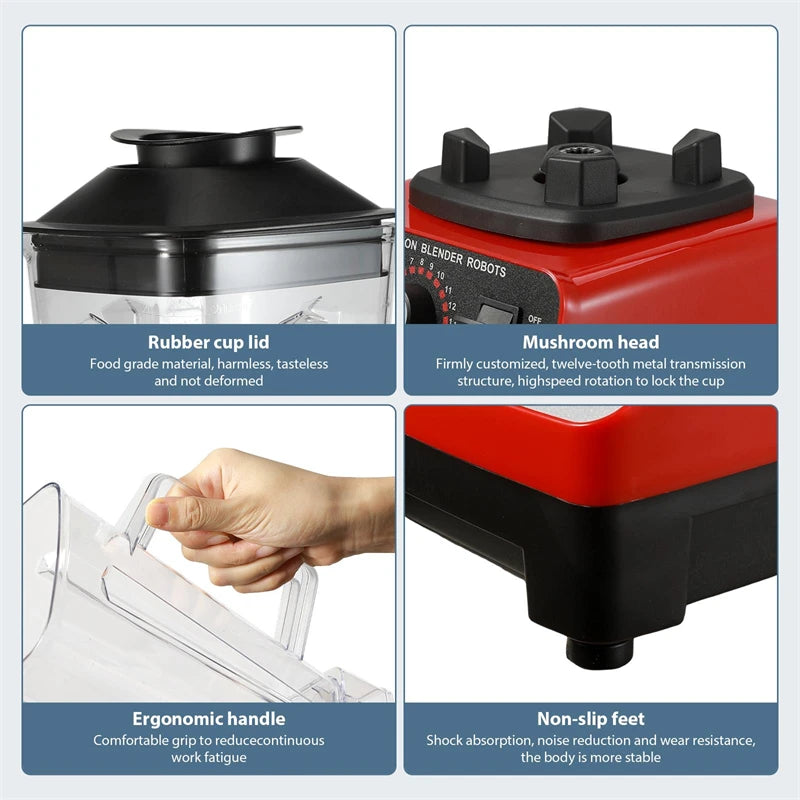 2000W due Commercial Blender Stationary Food Processor Ice cookies for Food 2-in-1 High Power Juicer Blender