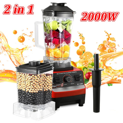 2000W due Commercial Blender Stationary Food Processor Ice cookies for Food 2-in-1 High Power Juicer Blender