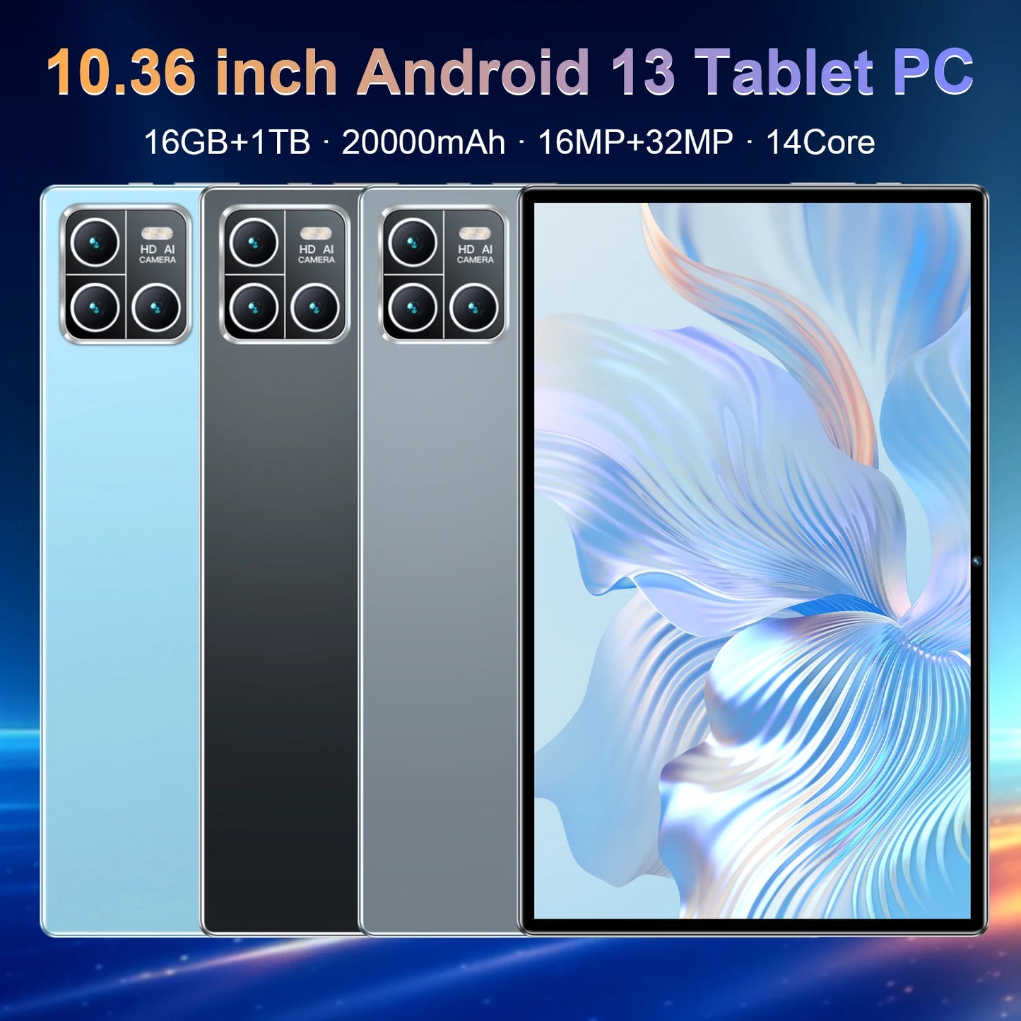 Android Tablet 13 10.36 Inch Google Play 14 Core Dual Cameras SIM 5G Tablet Pc Bluetooth 16GB + 1TB ROM