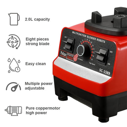 2000W due Commercial Blender Stationary Food Processor Ice cookies for Food 2-in-1 High Power Juicer Blender