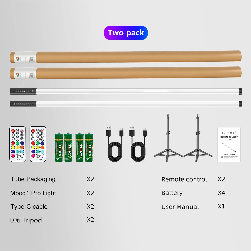 LUXCEO120cm Mood 1 Pro Music Sync RGB Light Bar with Remote, Rechargeable LED Lights for DJ,YouTube, Gaming Room, Party Decor.