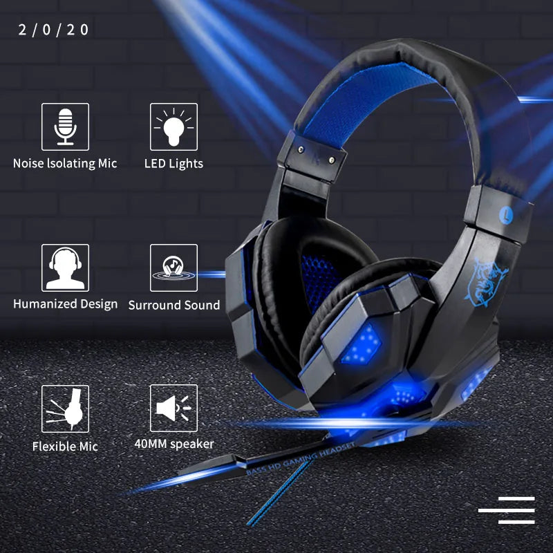 Gaming Headset with Mic and LED Light for PC Laptop Computer Cellphone PS4 Xbox 3.5mm Wired Stereo PC Gaming Headset Gifts