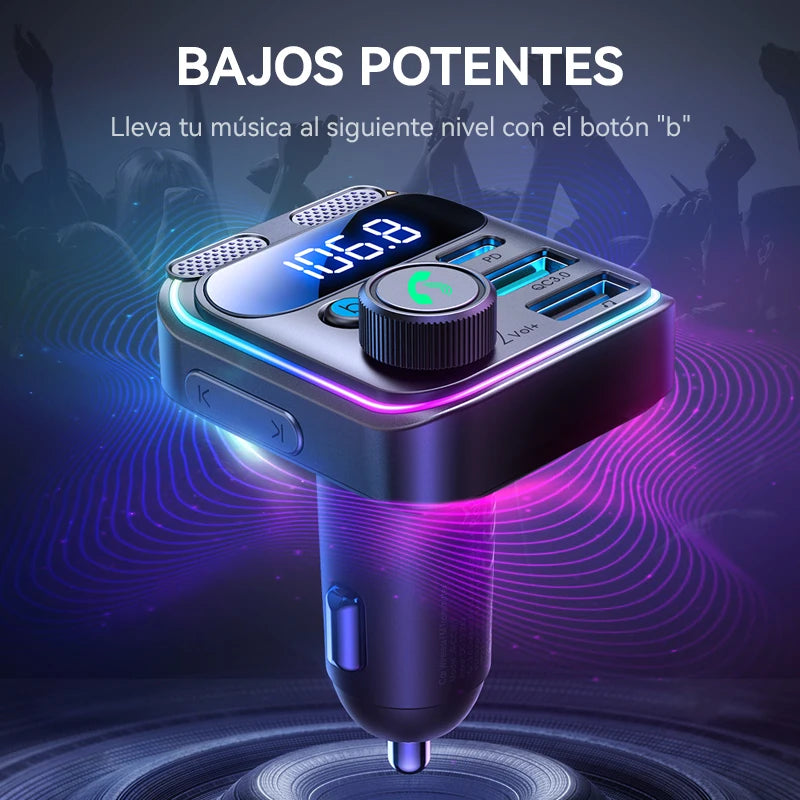 JOYROOM 48W Bluetooth 5.3 Car FM Transmitter Dual Mics PD&QC 3.0 Car Fast Charging Charger Adapter U Disk Hands-Free Calling