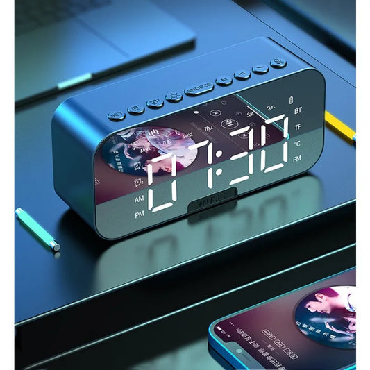 Led Digital Alarm Clock With Large Mirror Screen Office Bedside Table Clocks Bluetooth Speaker FM Radio Speaker Home Decor
