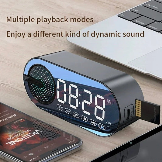 USB Plug-in Mirror Digital Alarm Clock Timer Support TF FM Radio Wireless Speaker Subwoofer Music Player For Room Office Desktop