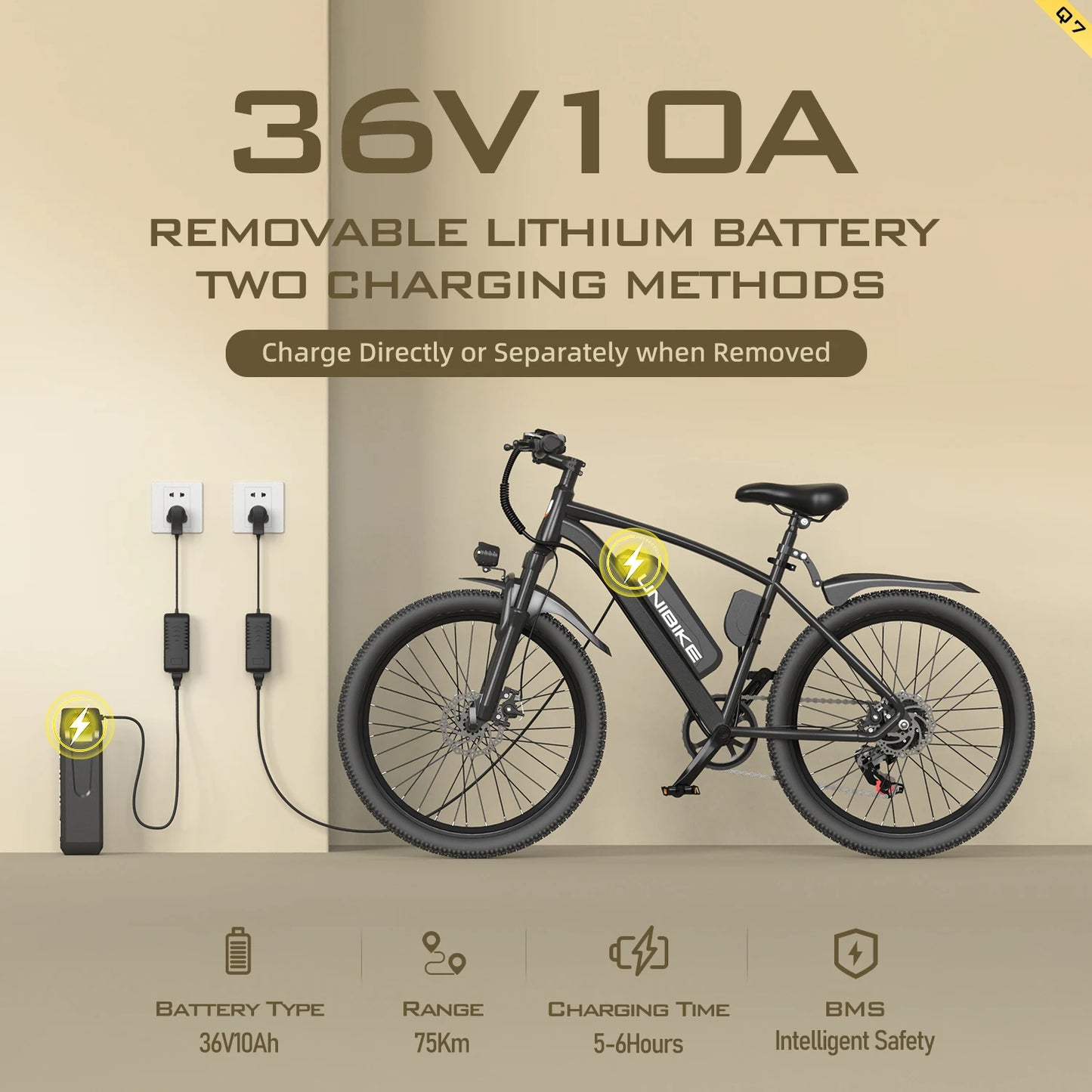 Aairsk Q7 Electric Bike 250W Powerful Motor 36V10AH Removable Lithium Battery Electric Bicycle 26*1.95 all-terrain tires E-bike