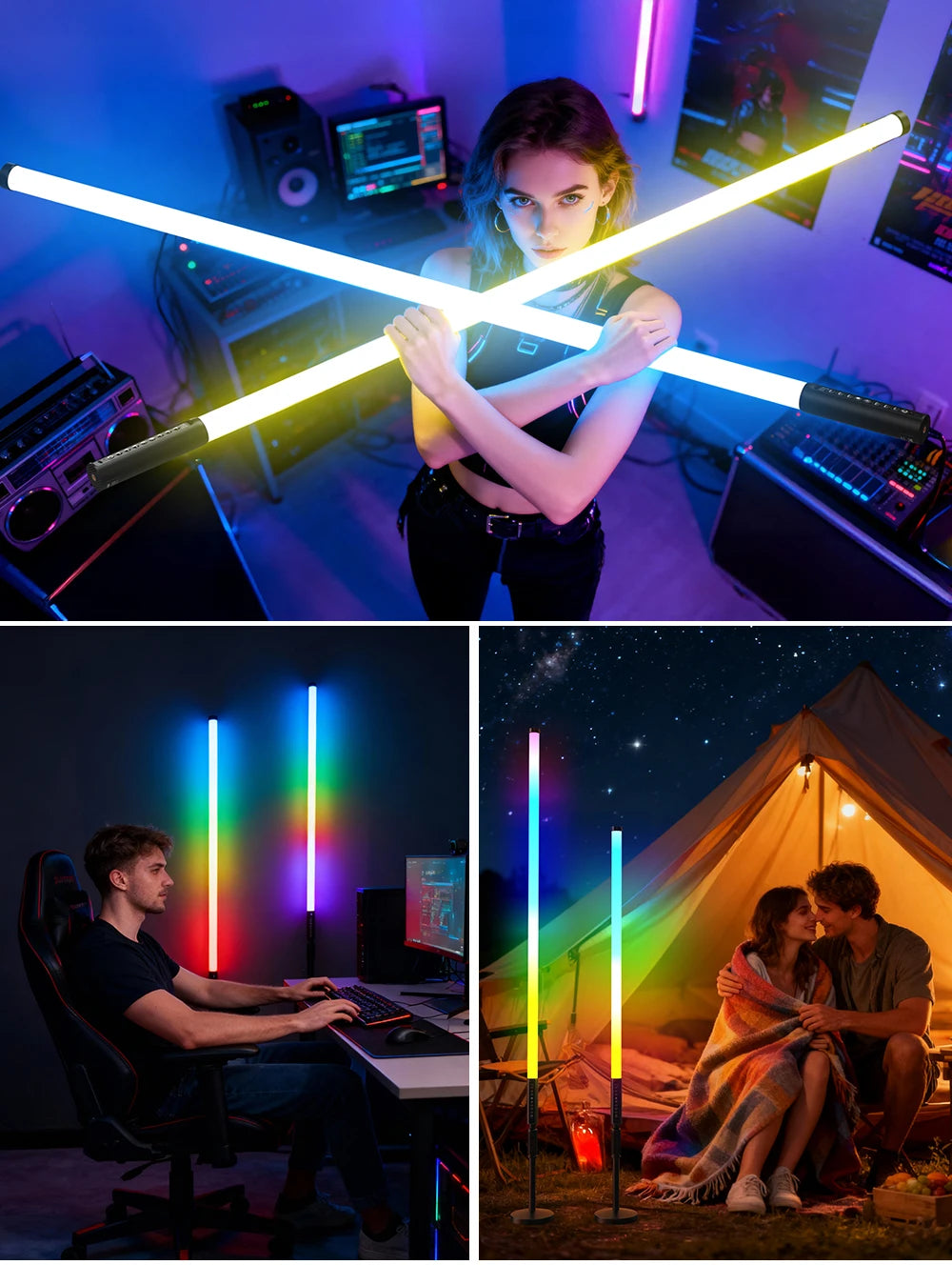 LUXCEO120cm Mood 1 Pro Music Sync RGB Light Bar with Remote, Rechargeable LED Lights for DJ,YouTube, Gaming Room, Party Decor.