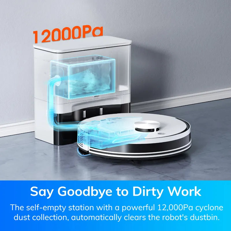 ILIFE A30 PRO 5000Pa Suction, Robot Vacuum and Mop Combo, Self emptying, 60 day capacity,  App/remote , 180 minute running time