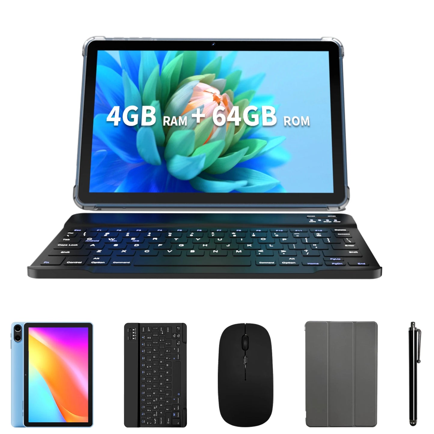 10.1" Android Tablet with Octa-core Processor 8GB(4+4GB Virtual) RAM 64GB ROM HD IPS Touchscreen, Wi-Fi 6, BT 5.0, Dual Camera