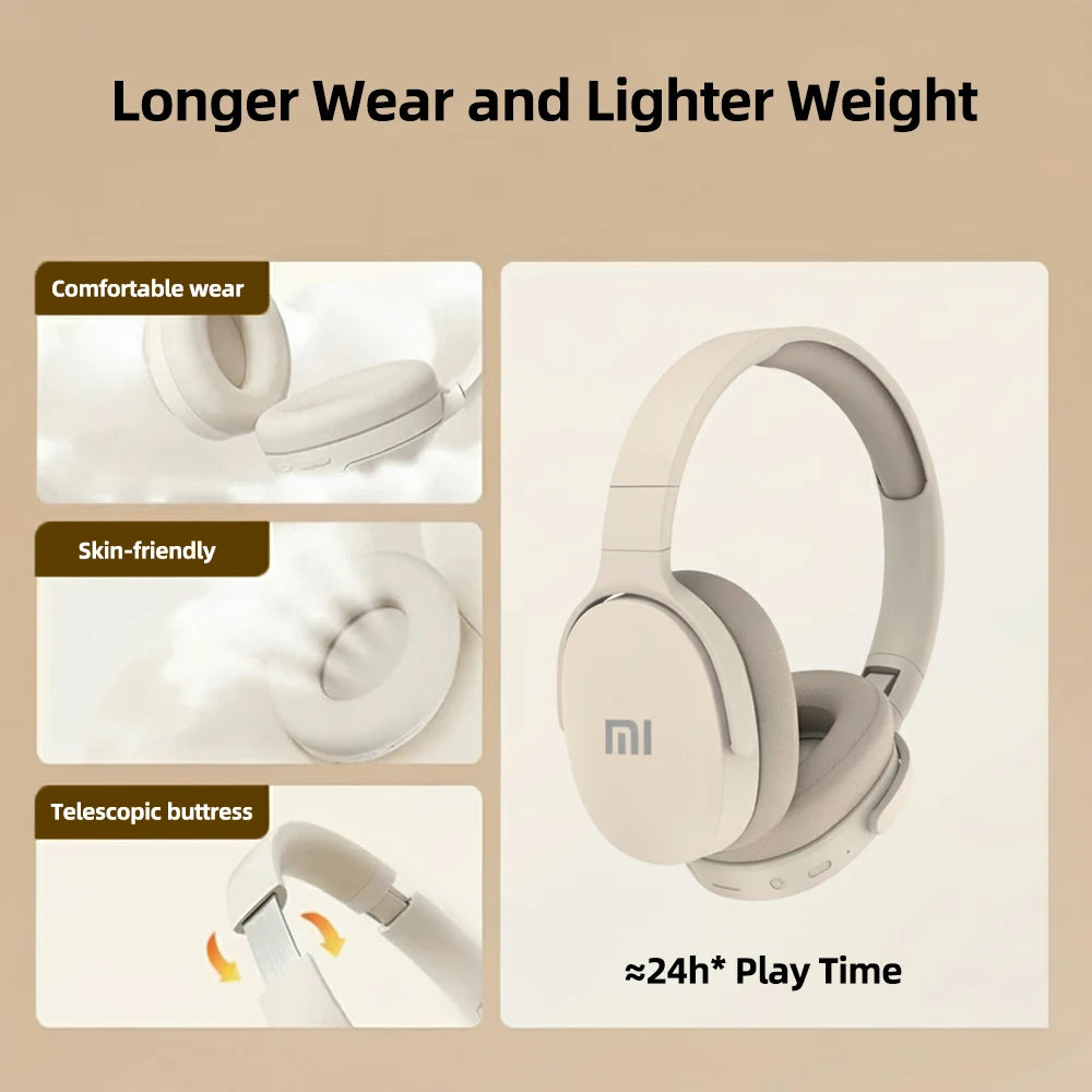 Xiaomi Wireless Bluetooth Earphone Skin Friendly Stereo Hifi Headset Over-ear Wireless Headphones Long Battery for Game Sport