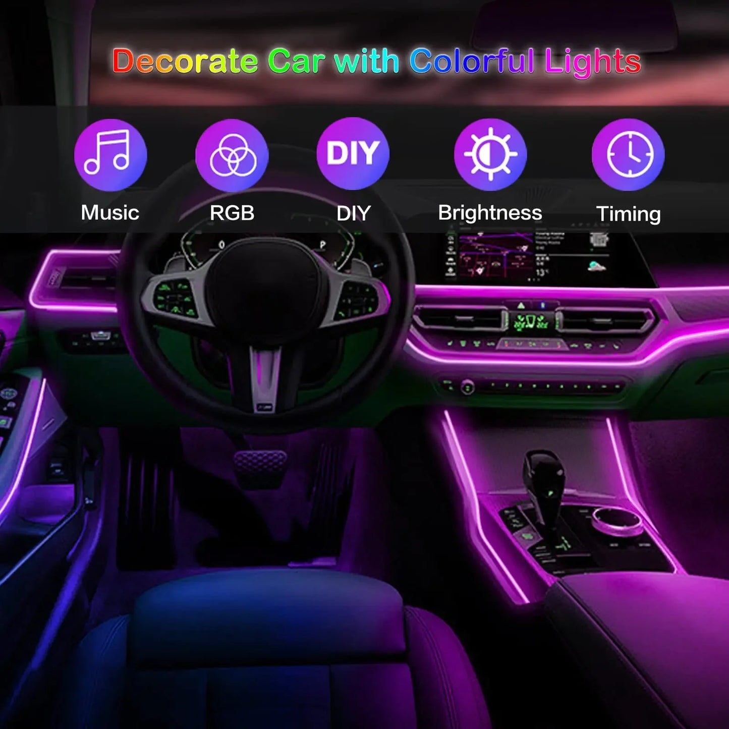 Kit LED de luces de neon para interior se coche