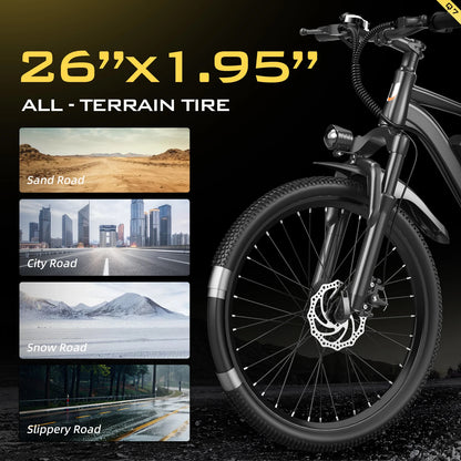 Aairsk Q7 Electric Bike 250W Powerful Motor 36V10AH Removable Lithium Battery Electric Bicycle 26*1.95 all-terrain tires E-bike