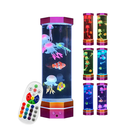 Jellyfish Lava Lamp 17 Colors Changing Jellyfish Lamp With Remote Control USB Plug-in Bubble Fish Lamp Kids Night Light