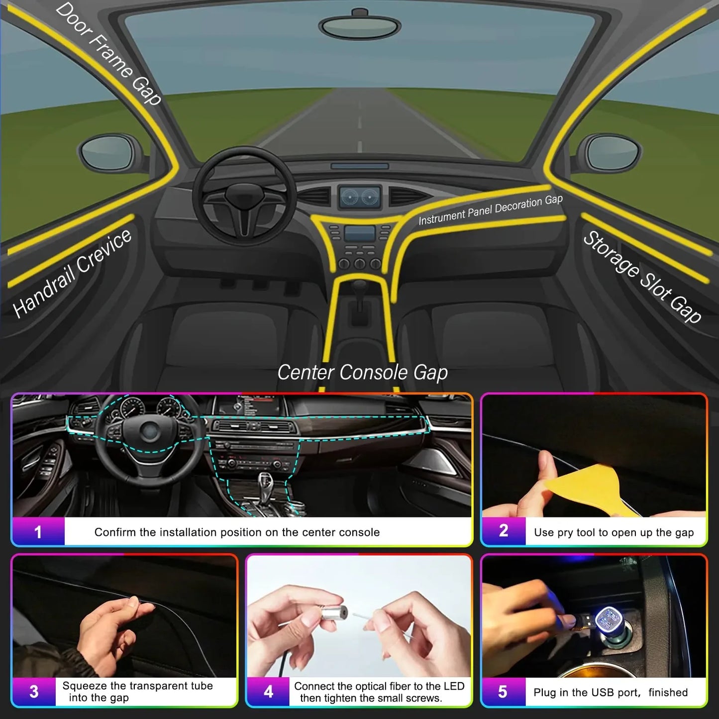 Kit LED de luces de neon para interior se coche