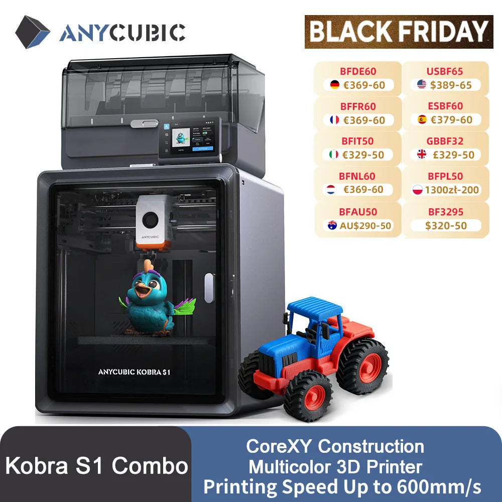 Anycubic Kobra S1 Combo Multi-Color 3D Printer Max Speed 600mm/s Core XY Stable Structure High Precision 3D Printer