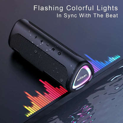 Ortizan M7 Outdoor Bluetooth Speaker, 24W Output Power Bluetooth 5.3 Speaker ,IPX7 Waterproof,Micro SD Card,AUX in, RGB Light