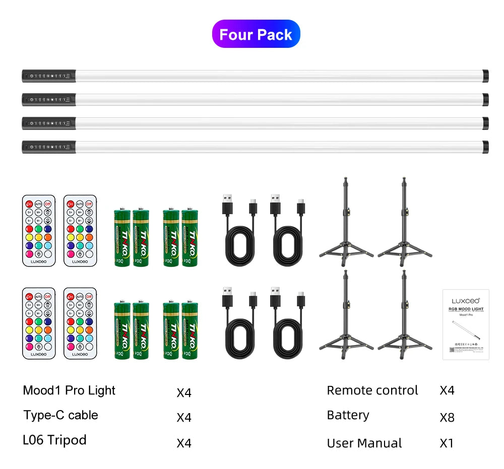 LUXCEO120cm Mood 1 Pro Music Sync RGB Light Bar with Remote, Rechargeable LED Lights for DJ,YouTube, Gaming Room, Party Decor.