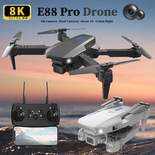 KBDFA 2025 E88 Professional Wide Angle RC Dron HD 8K Camera Mode Foldable Helicopter Aircraft Quadcopter Drone Kid Gift Toys