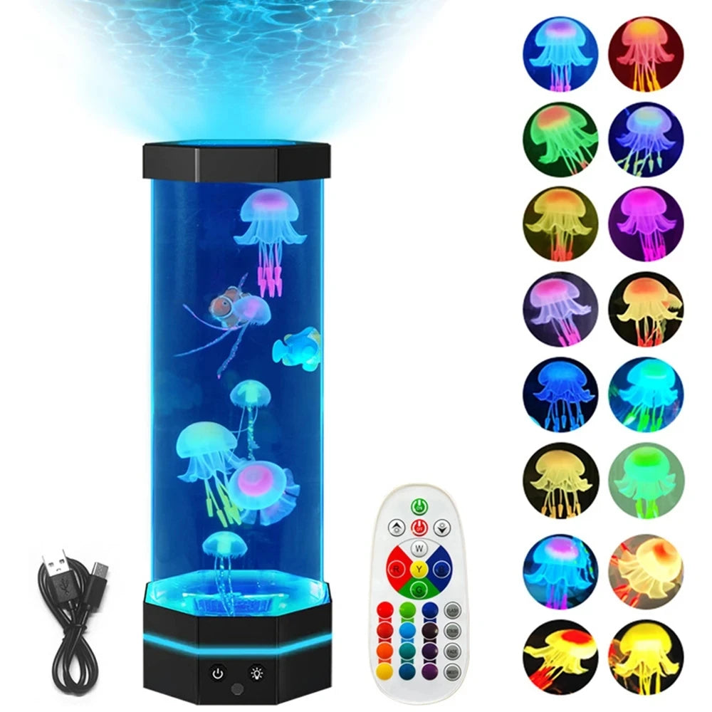 Jellyfish Lava Lamp 17 Colors Changing Jellyfish Lamp With Remote Control USB Plug-in Bubble Fish Lamp Kids Night Light