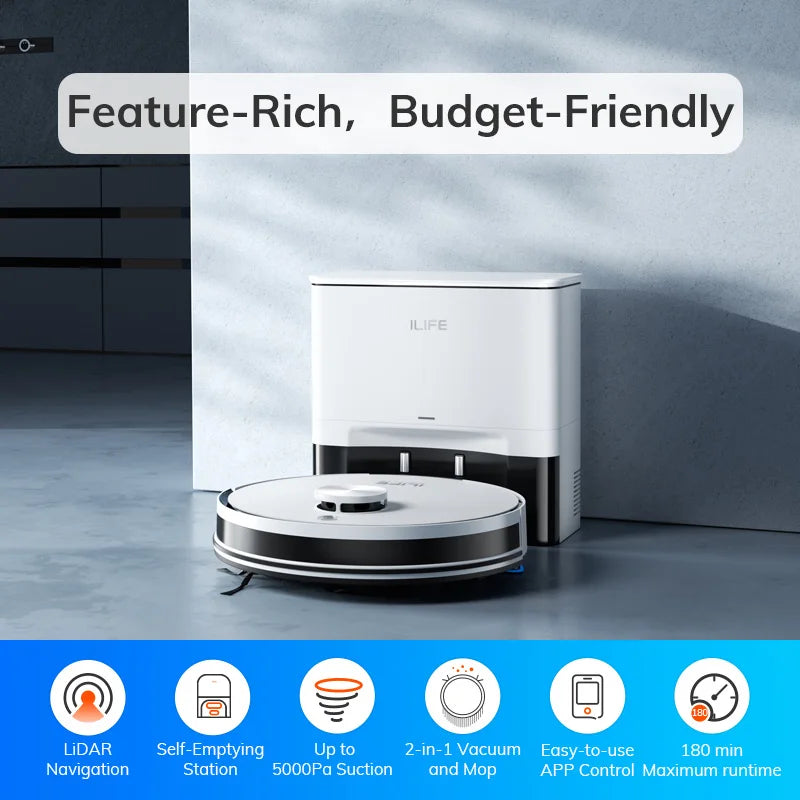 ILIFE A30 PRO 5000Pa Suction, Robot Vacuum and Mop Combo, Self emptying, 60 day capacity,  App/remote , 180 minute running time