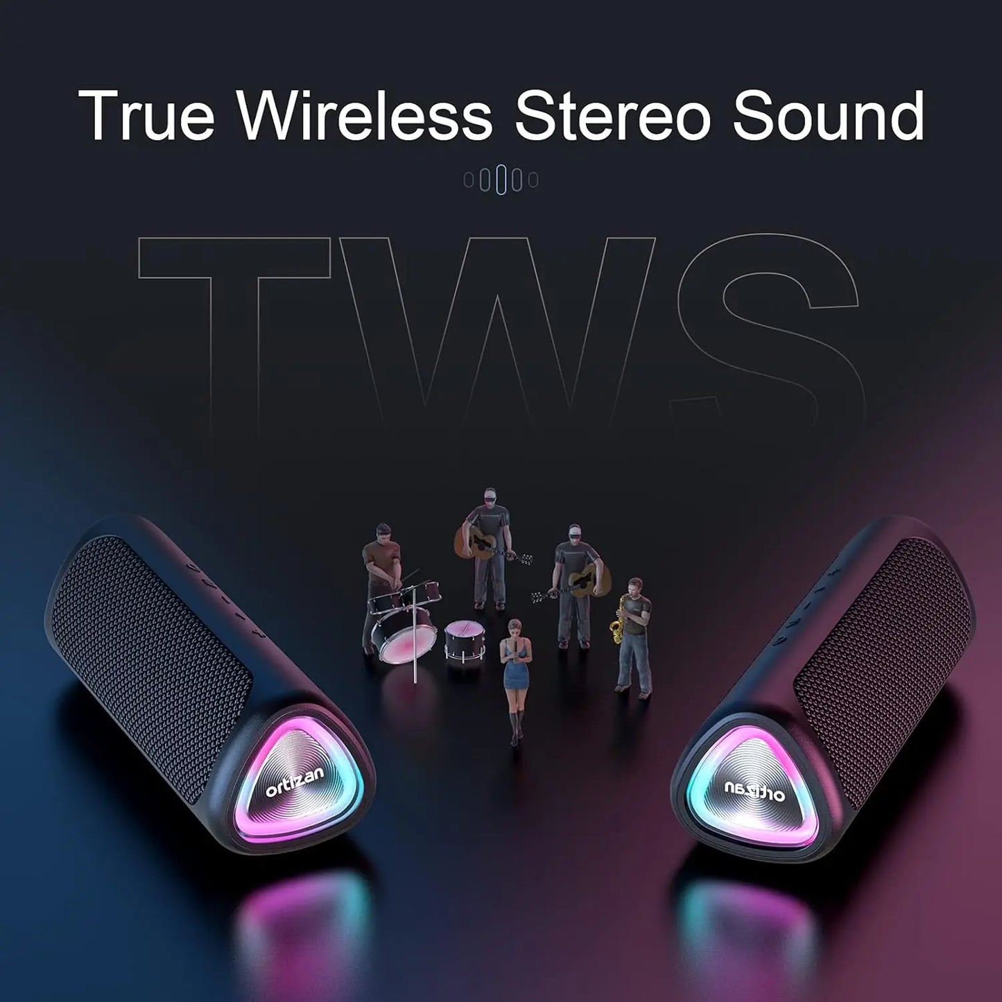 Ortizan M7 Outdoor Bluetooth Speaker, 24W Output Power Bluetooth 5.3 Speaker ,IPX7 Waterproof,Micro SD Card,AUX in, RGB Light