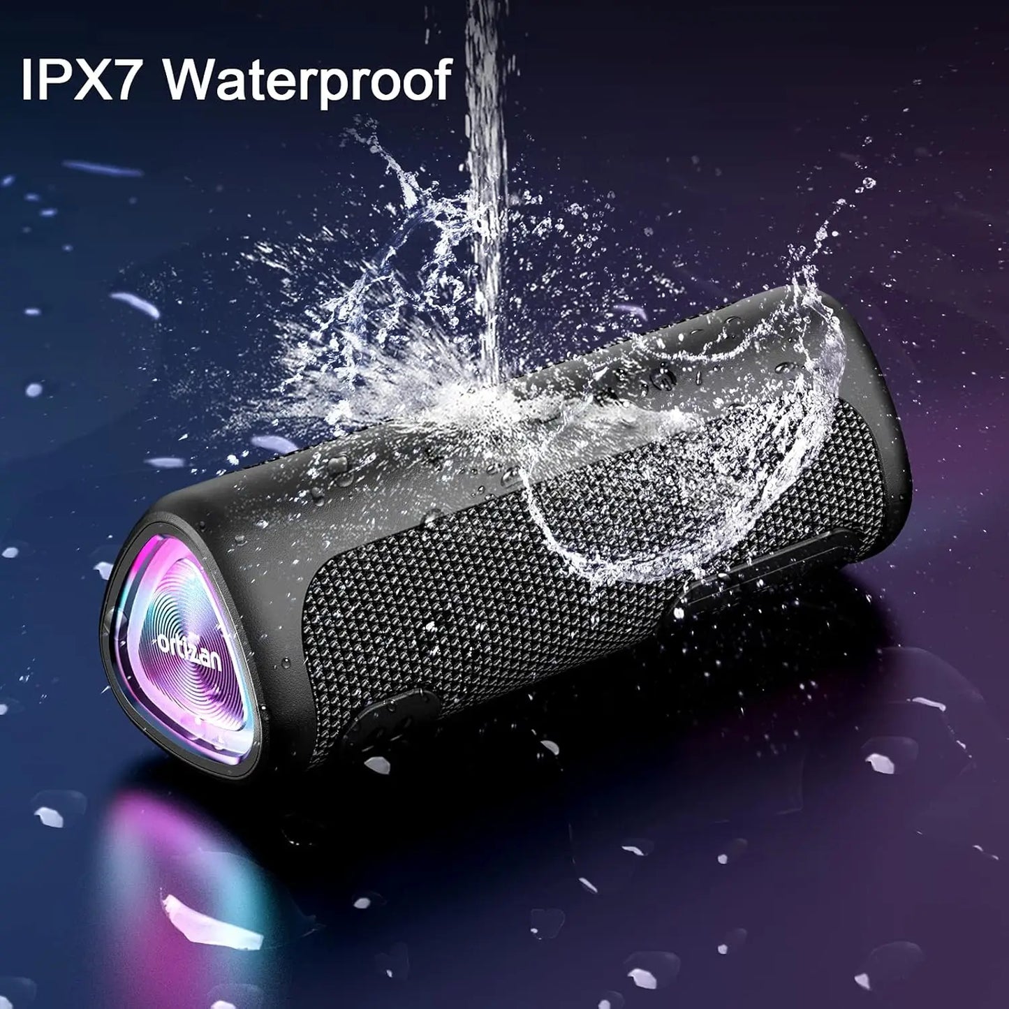 Ortizan M7 Outdoor Bluetooth Speaker, 24W Output Power Bluetooth 5.3 Speaker ,IPX7 Waterproof,Micro SD Card,AUX in, RGB Light