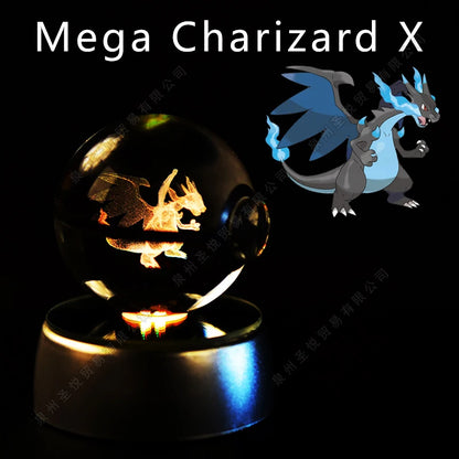 Pokemon Crystal Ball 3D Pikachu Gengar Mewtwo Night Light Lamp Pokeball 3D Glass Pokemon Crystal Ball Statue Kids Birthday Gift