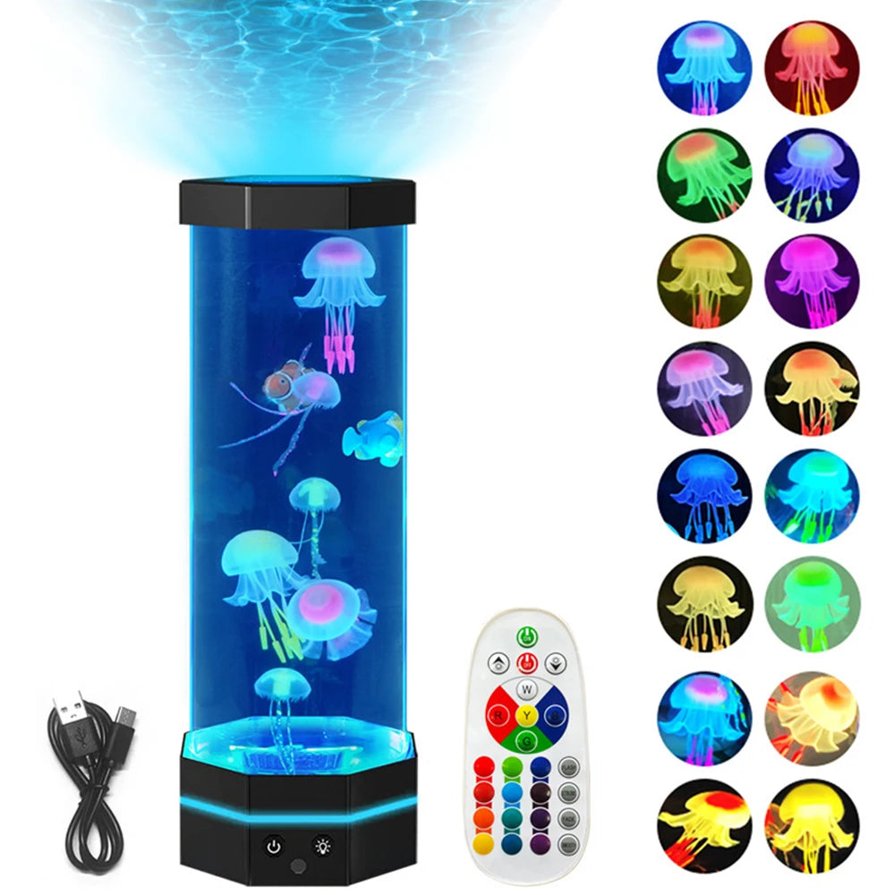 Jellyfish Lava Lamp 17 Colors Changing Jellyfish Lamp With Remote Control USB Plug-in Bubble Fish Lamp Kids Night Light