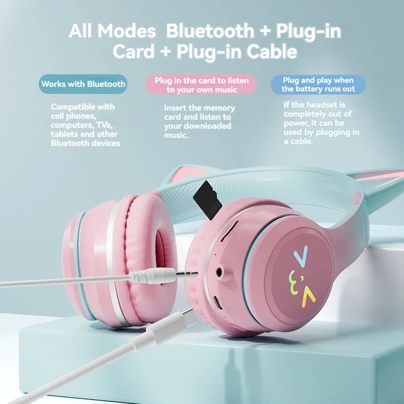 RGB Glow Earphones Wireless Earbuds 5.3 Cat Ear Bluetooth Sports Headphones Bluetooth Mp3 Players Microphone Sale Headset Gamer