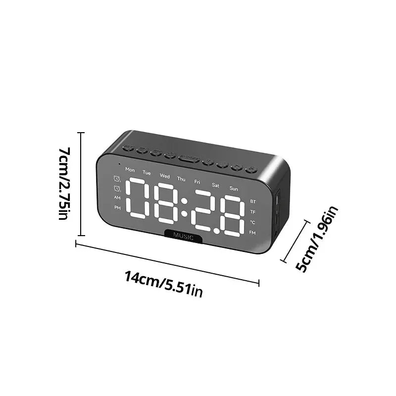 1pc LED Digital Alarm Clock with Bluetooth ,Speaker Mirror Bedroom Office Decor Table Screen Temperature FM Radio