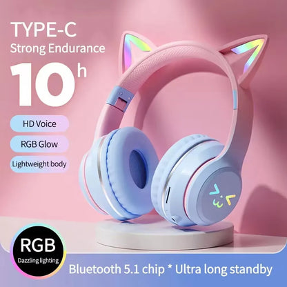 RGB Glow Earphones Wireless Earbuds 5.3 Cat Ear Bluetooth Sports Headphones Bluetooth Mp3 Players Microphone Sale Headset Gamer