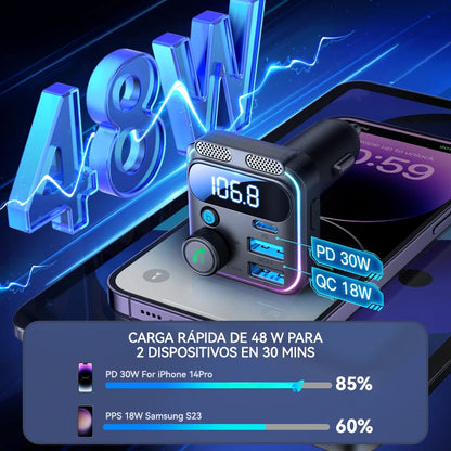 JOYROOM 48W Bluetooth 5.3 Car FM Transmitter Dual Mics PD&QC 3.0 Car Fast Charging Charger Adapter U Disk Hands-Free Calling