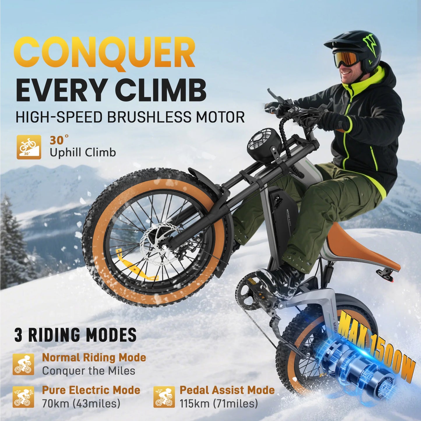 M20 1500W Adult Electric Bike 55 km/h Max Speed Hydraulic Brake Electrical Road Bicycle 48V15Ah MTB E-bike 20-Fat Mountain Ebike