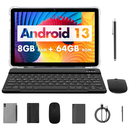 10.1" Android Tablet with Octa-core Processor 8GB(4+4GB Virtual) RAM 64GB ROM HD IPS Touchscreen, Wi-Fi 6, BT 5.0, Dual Camera