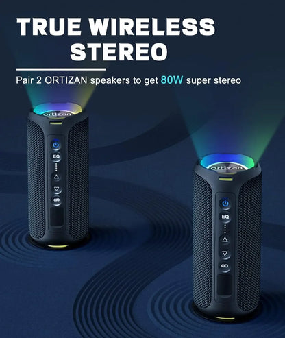 Ortizan 40W Portable Speakers Bluetooth 5.3 Bass Subwoofer Wireless IPX7 Waterproof TWS Outdoor Travel Speakers Suporrt TF/AUX