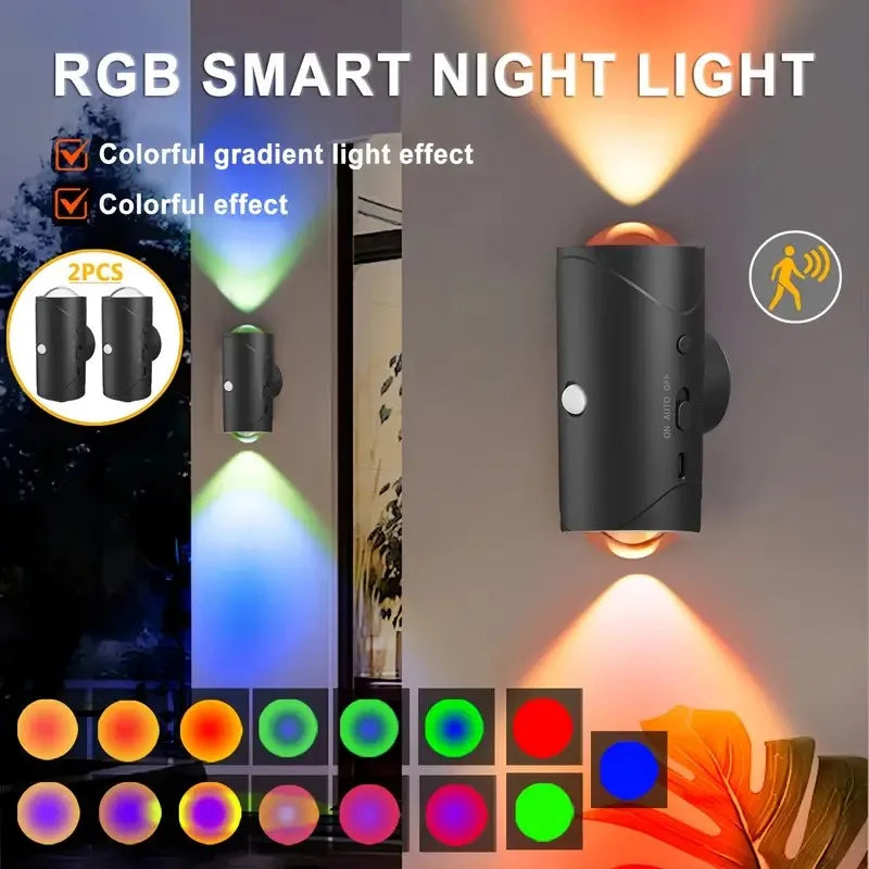4/2/1 PCS Motion Sensor Smart Light, Dimmable LED Night Lamp, RGB Gradient Ambient Light, Rechargeable Wall Sconce Light Sensor