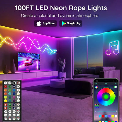 Neon Rope Lights,Flexible Led Rope Lights Control with App/Remote,Multiple Modes Rope Lights,IP65 Outdoor RGB Led Neon Lights Wa