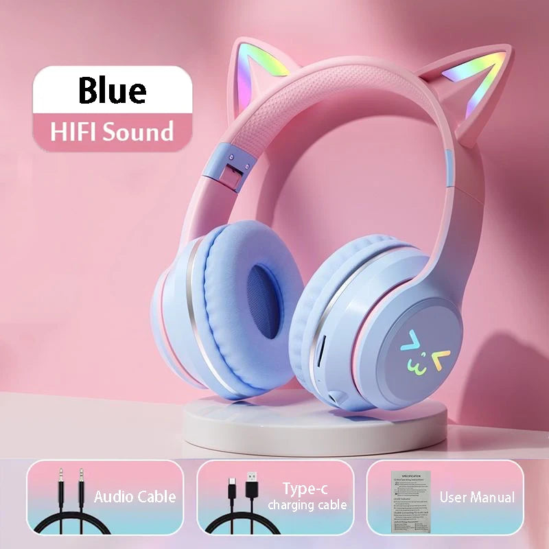 RGB Glow Earphones Wireless Earbuds 5.3 Cat Ear Bluetooth Sports Headphones Bluetooth Mp3 Players Microphone Sale Headset Gamer