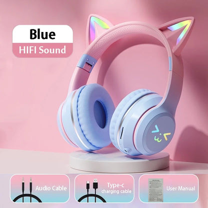 RGB Glow Earphones Wireless Earbuds 5.3 Cat Ear Bluetooth Sports Headphones Bluetooth Mp3 Players Microphone Sale Headset Gamer