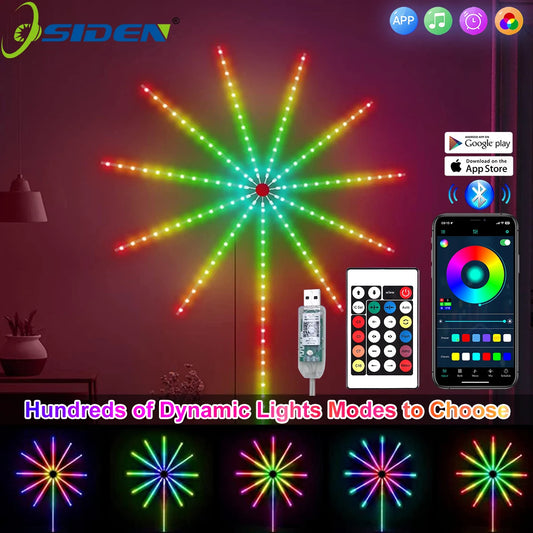 RGBIC Firework Strip Lights LED Bluetooth APP Control Neon Strip USB 5V Changing Smart Lamp Sync Music Bedroom Decor Dream Light