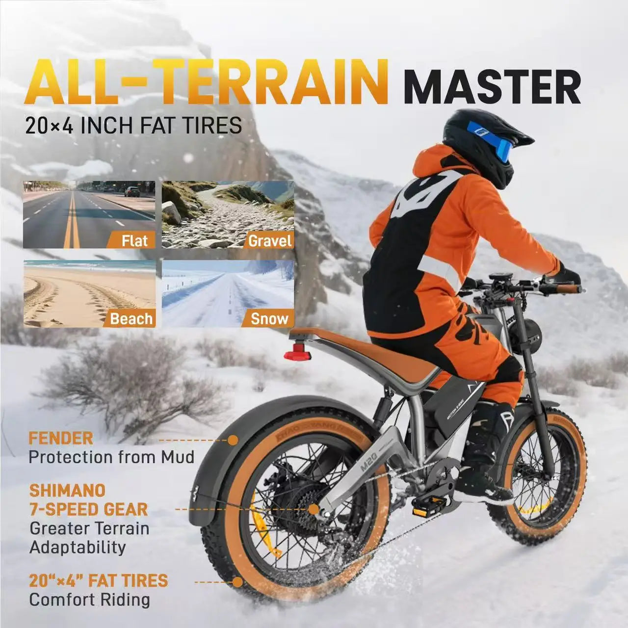 M20 1500W Adult Electric Bike 55 km/h Max Speed Hydraulic Brake Electrical Road Bicycle 48V15Ah MTB E-bike 20-Fat Mountain Ebike