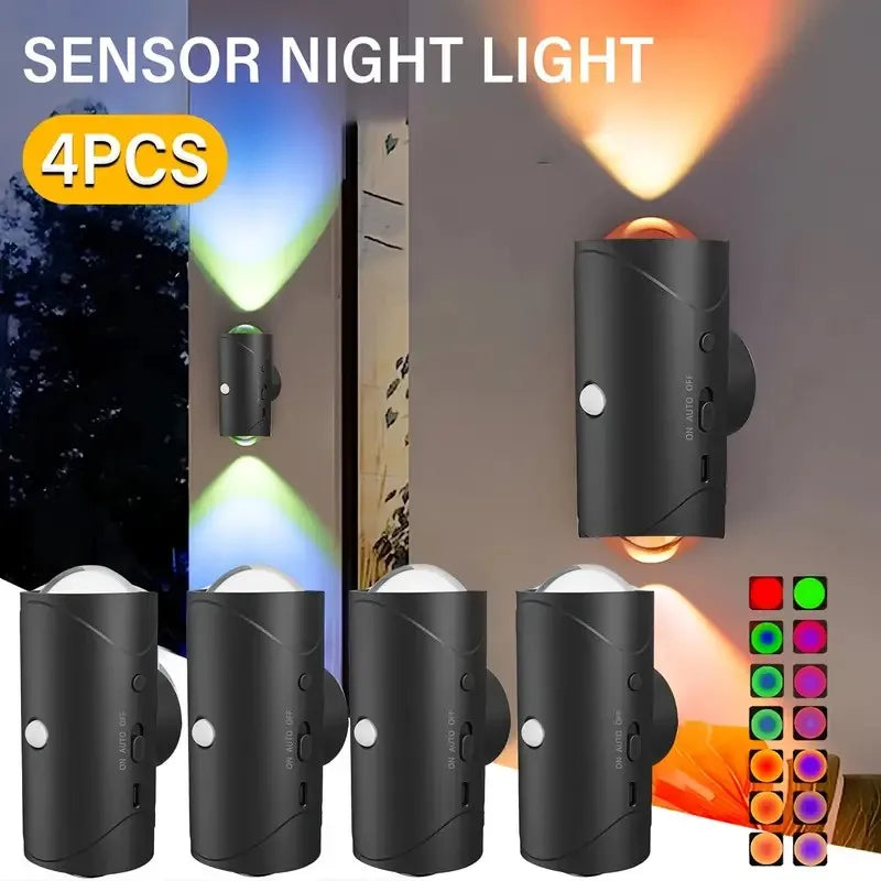 4/2/1 PCS Motion Sensor Smart Light, Dimmable LED Night Lamp, RGB Gradient Ambient Light, Rechargeable Wall Sconce Light Sensor